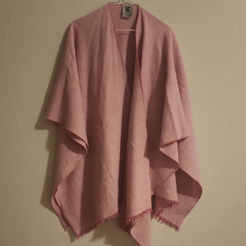 Ring of Kerry Irish Tweed Wool Ruana, Shawl, Poncho, Wrap, Pink & White Chevron